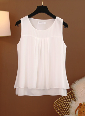 雪纺背心女外穿春夏季新款大码纯色圆领内搭打底吊带拼接无袖上衣