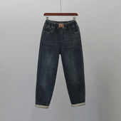 宽松显瘦休闲哈伦萝卜裤 复古松紧腰水洗老爹牛仔裤 女2026春秋新款