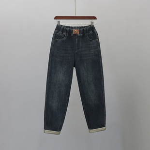 宽松显瘦休闲哈伦萝卜裤 复古松紧腰水洗老爹牛仔裤 女2025秋冬新款