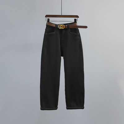 黑色加绒加厚老爹裤牛仔裤
