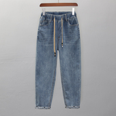 宽松显瘦休闲百搭高腰哈伦九分裤 松紧腰弹力牛仔裤 女2026春夏新款