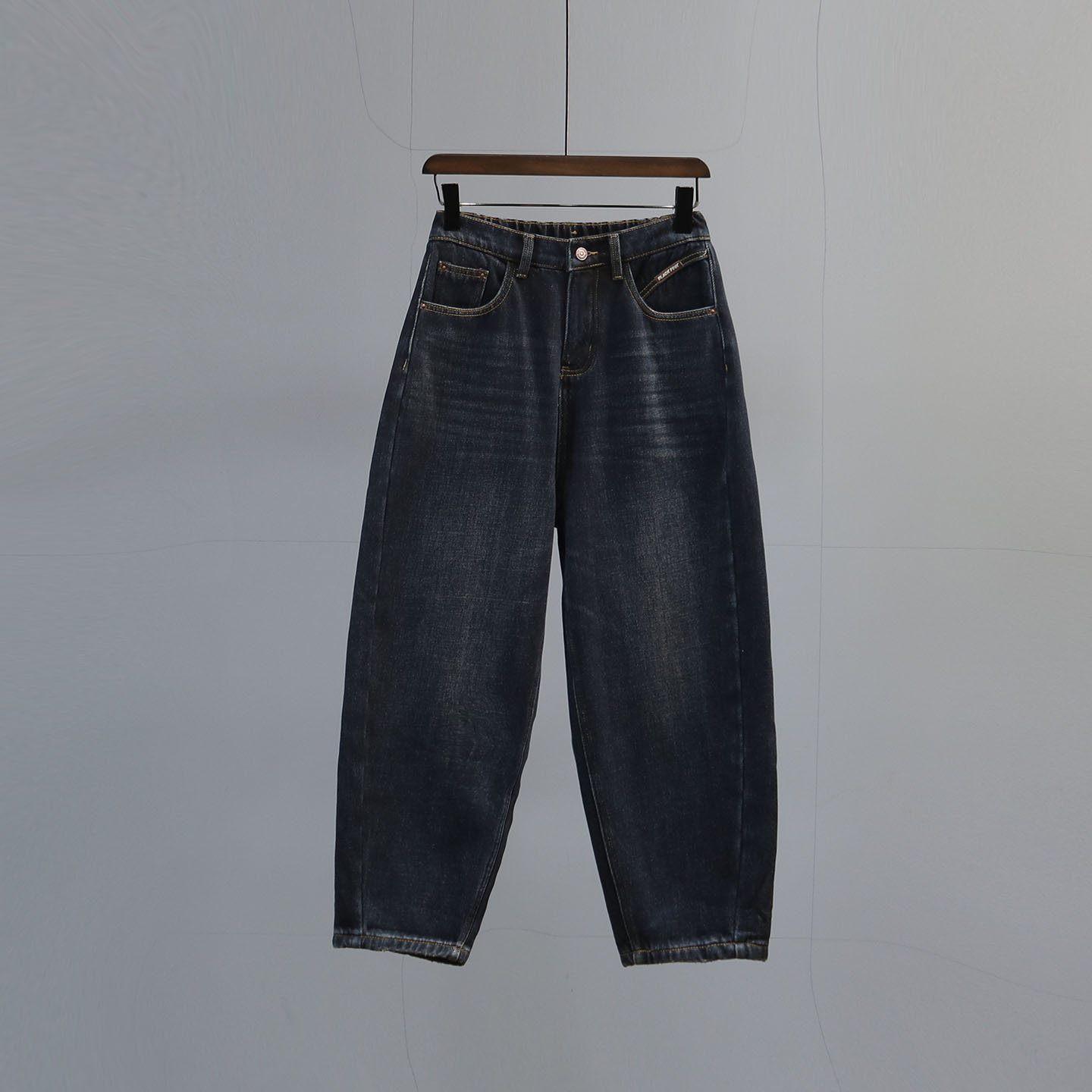 加绒加厚高腰复古老爹牛仔