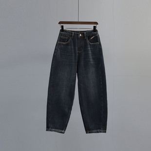 垮裤 百搭休闲宽松哈伦裤 女2025冬新款 加绒加厚高腰复古老爹牛仔裤