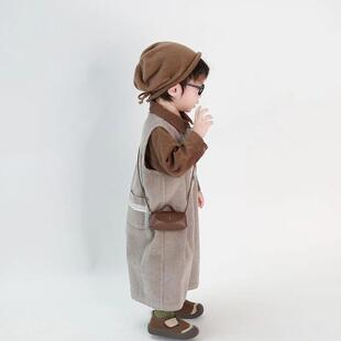 儿童灯芯绒背带裤2025春秋新款美拉德韩版宽松男女童衬衫背带裤