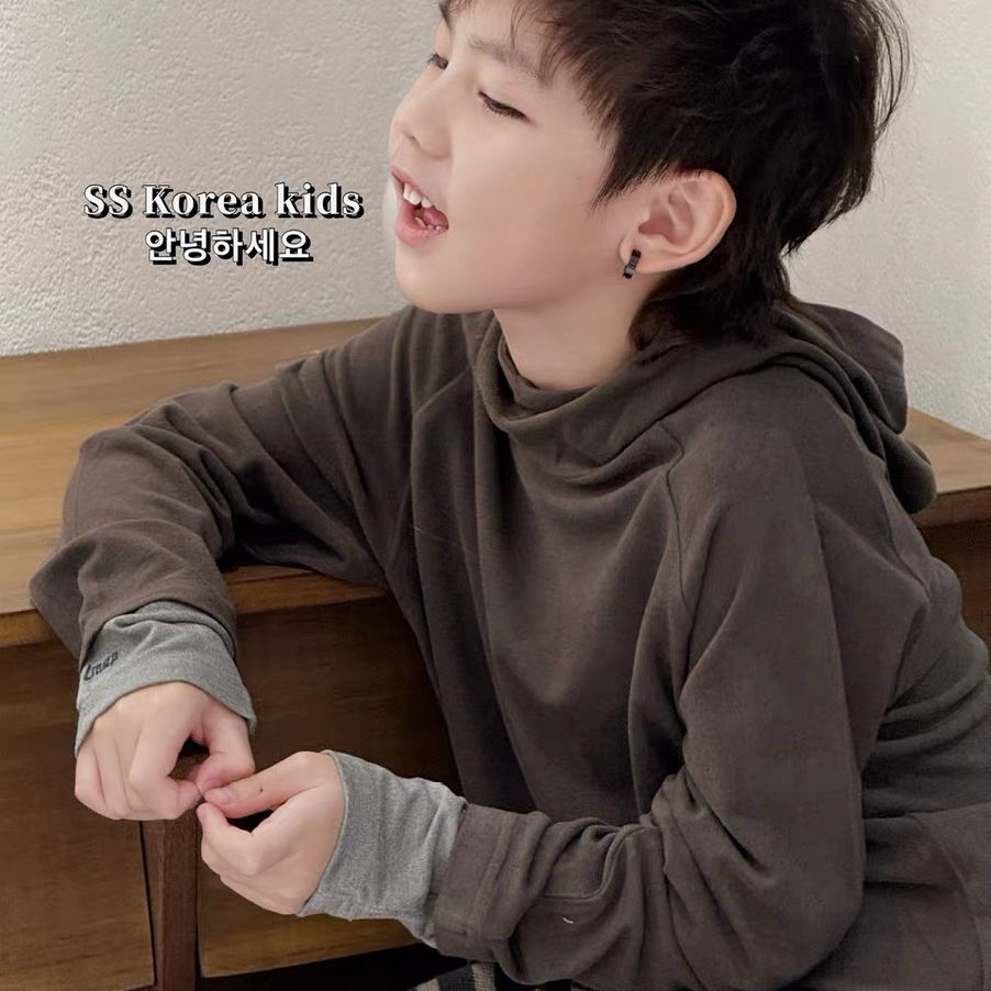 童装休闲气质男孩打底衫2025新款儿童秋装上衣男童长袖T恤帽衫潮