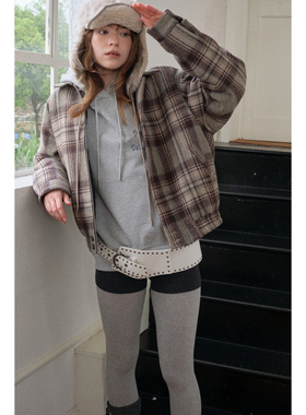 fit calling 内里夹棉翻领廓形格纹棉服外套女冬加厚棉袄上衣