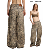 fit 女夏 腿高腰直筒牛仔裤 calling 豹纹水洗雅痞宽裤