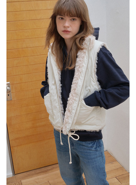 fit calling 正反两穿环保山羊圈马甲外套女冬季新款加厚马夹上衣