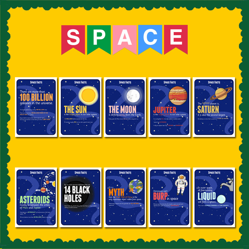 儿童房早教中心墙面装饰海报太空space主题塑封10张