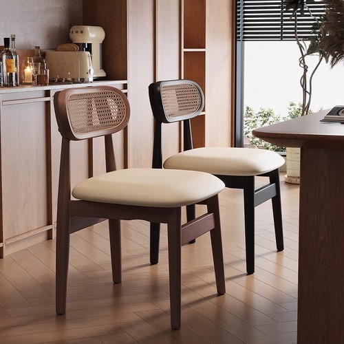 中古藤编餐椅家用复古实木软包