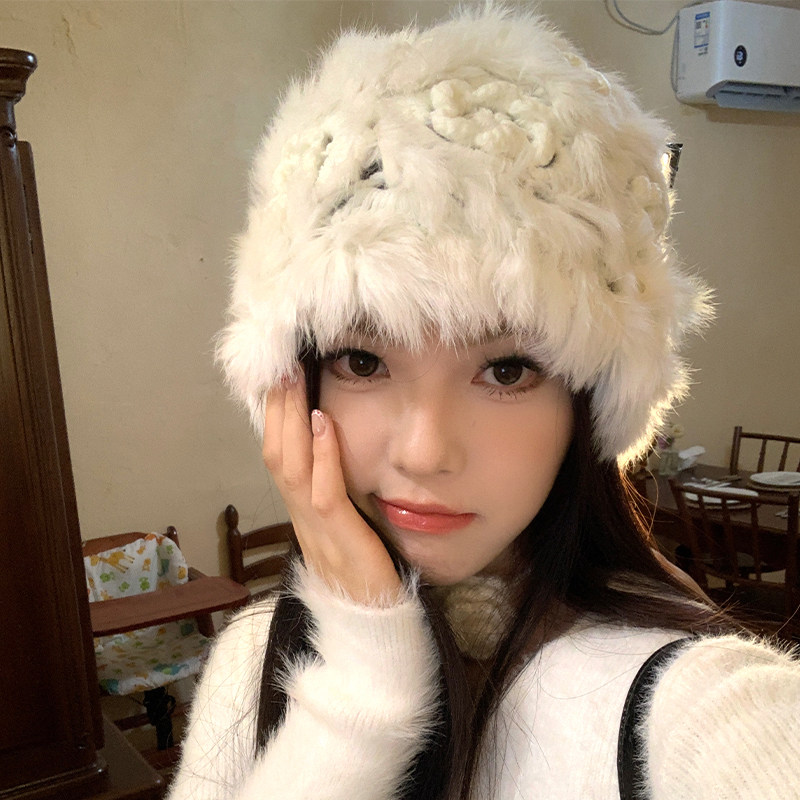 可爱兔毛白色毛绒帽女2025新款秋冬保暖毛线针织帽加厚显脸小帽子,服饰配件/皮带/帽子/围巾,帽子,淘宝优惠券,粉丝福利购,淘宝优惠卷