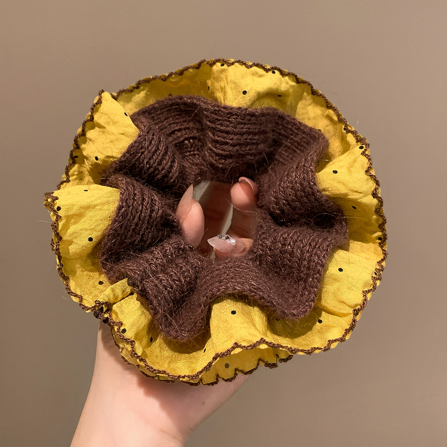 咖色针织毛线大肠发圈女秋冬