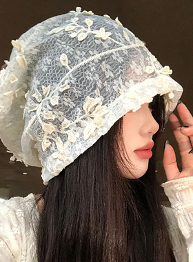 花朵网纱蕾丝堆堆帽女士夏季薄款
