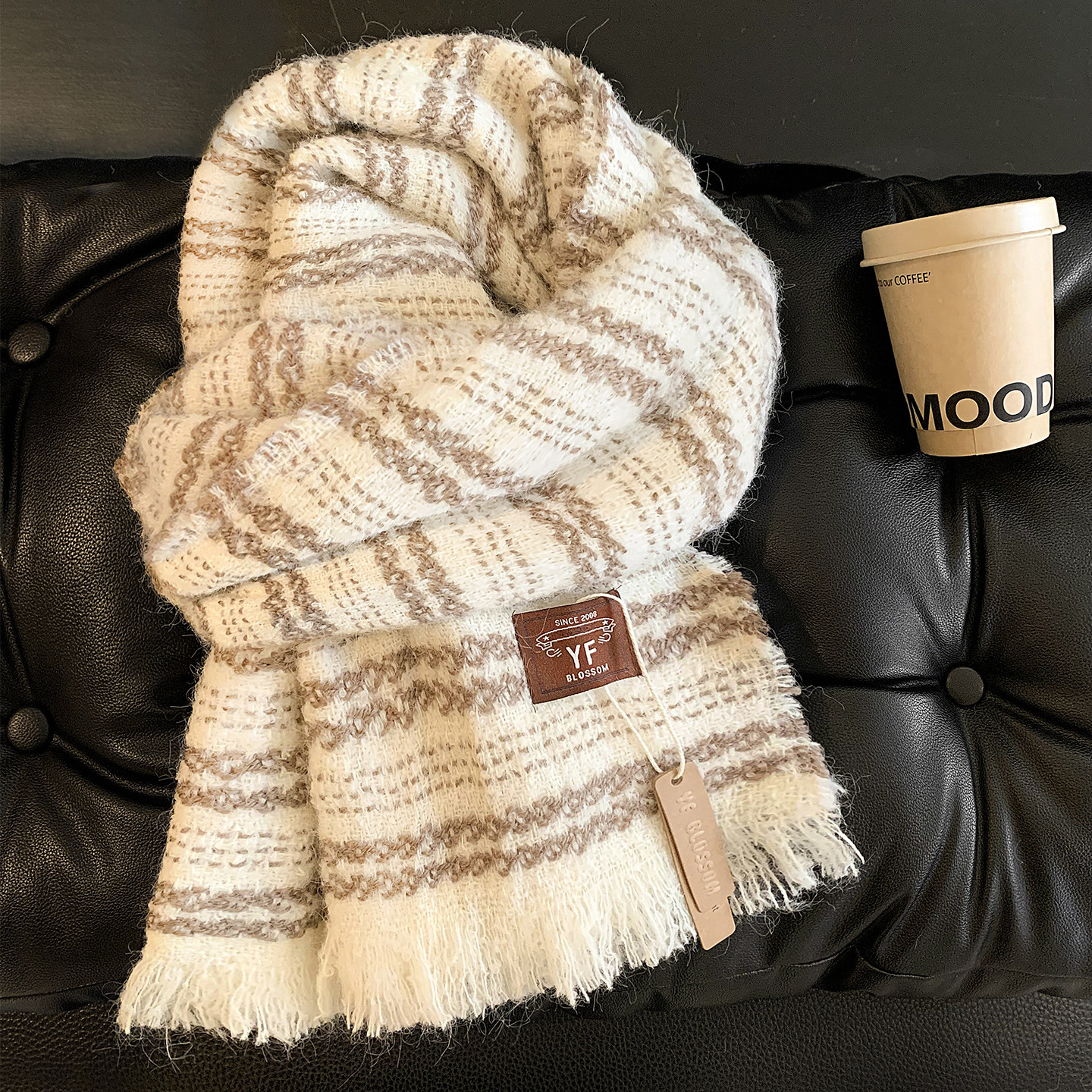 韩版费尔岛提花条纹针织围巾女冬百搭氛围感保暖加厚防寒围脖护颈,服饰配件/皮带/帽子/围巾,围巾/丝巾/披肩,淘宝优惠券,粉丝福利购,淘宝优惠卷