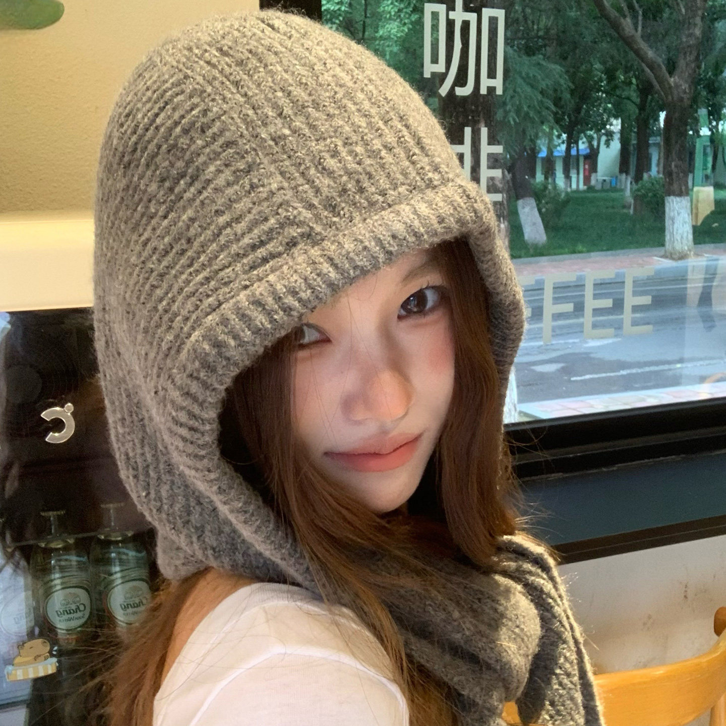 灰色巴拉克拉法帽女秋冬保暖毛线帽子围巾一体连帽围脖加厚针织帽,服饰配件/皮带/帽子/围巾,帽子,淘宝优惠券,粉丝福利购,淘宝优惠卷