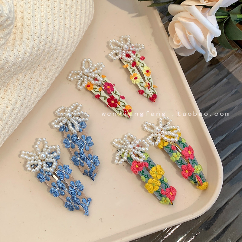 花朵珍珠发夹女高级感侧边边夹图片