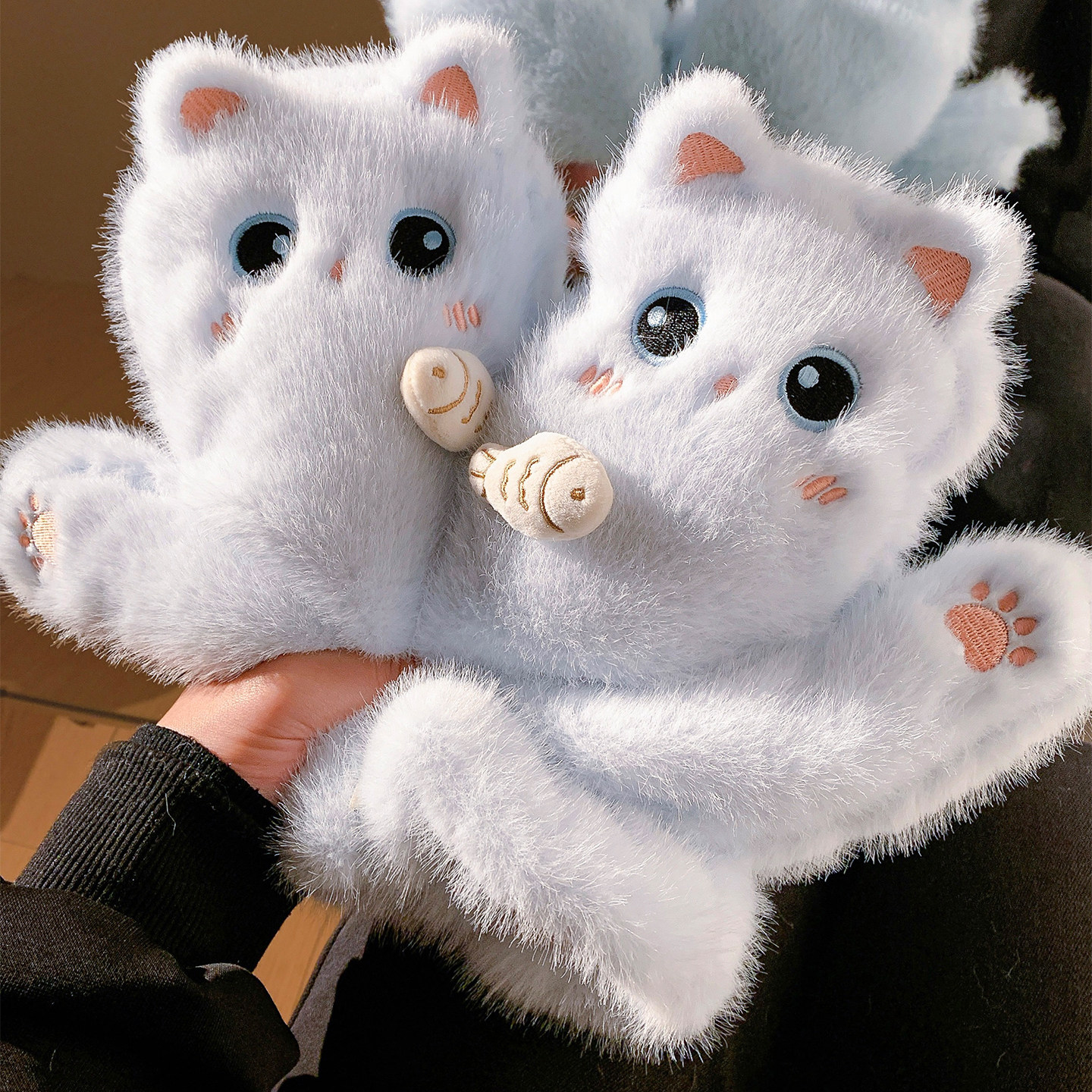 可爱猫咪小鱼毛绒连指手套女冬季加厚保暖全包挂脖骑行学生防寒冻,服饰配件/皮带/帽子/围巾,手套,淘宝优惠券,粉丝福利购,淘宝优惠卷