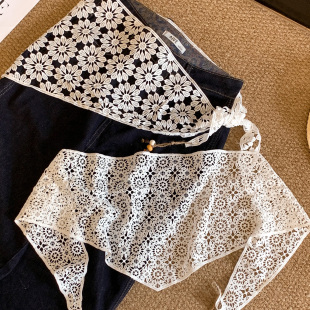 蕾丝屁帘白色三角巾腰巾叠穿牛仔裤 女士半身裙镂空腰带配饰配裙子