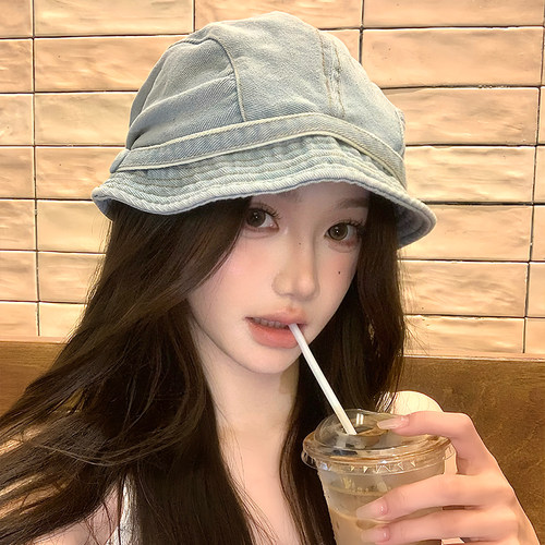 日系复古水洗牛仔渔夫帽女春夏季