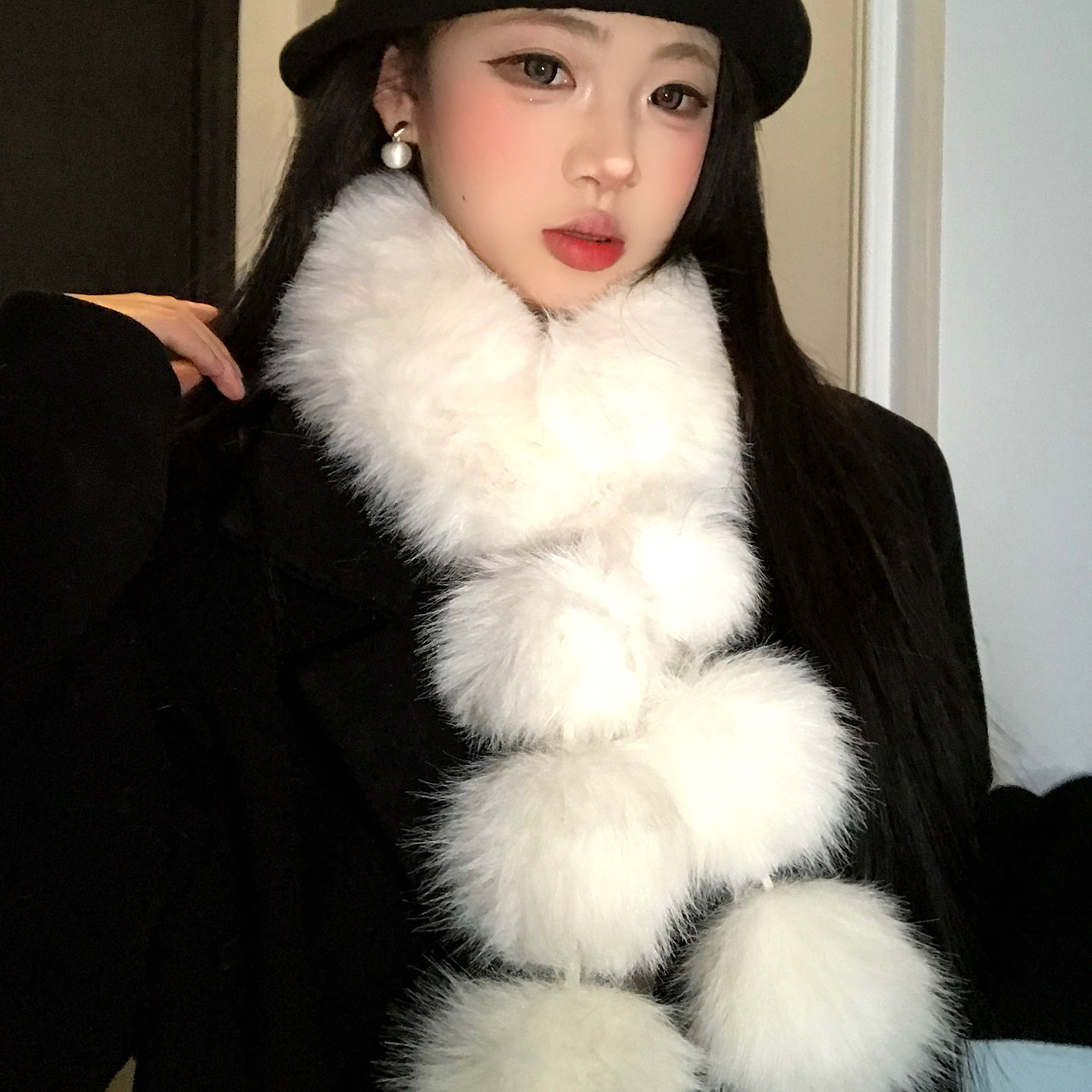 千金气质高贵仿貂毛绒针织围巾女士冬高级感保暖防寒护颈毛领围脖