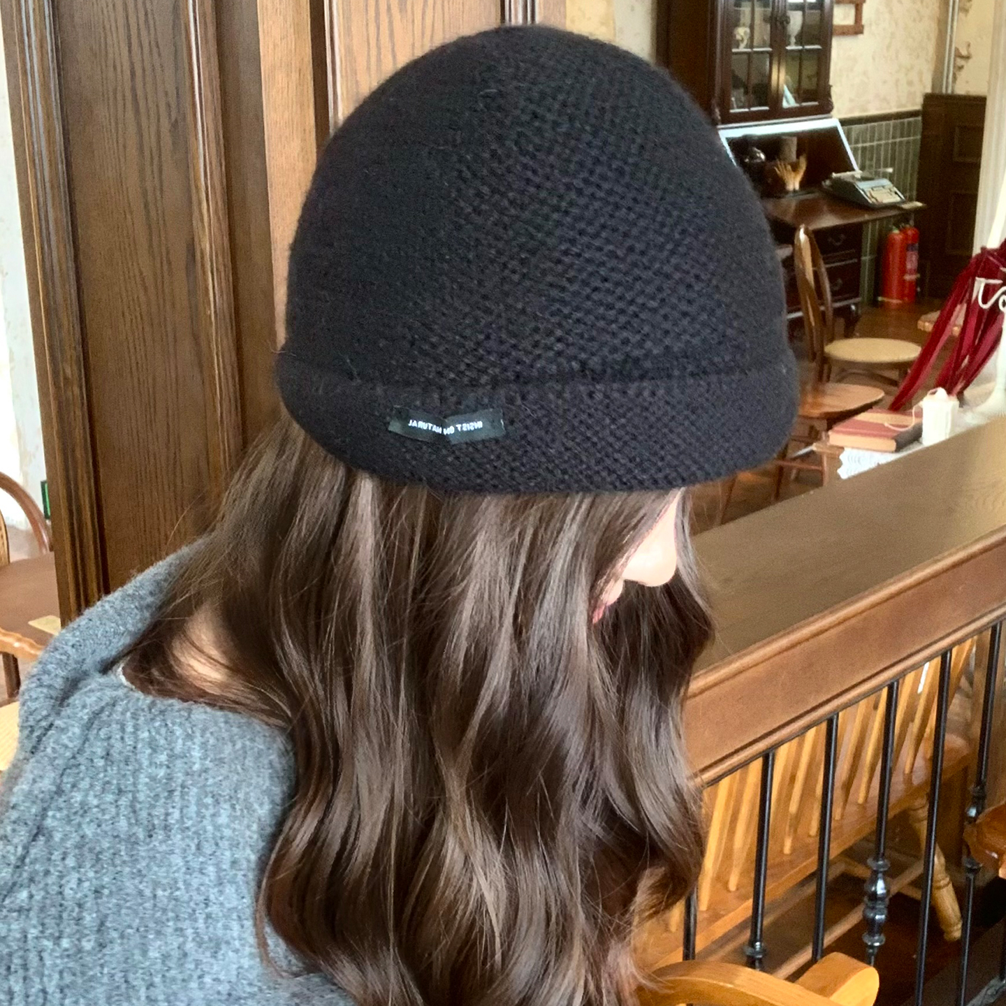 日系黑色针织地主帽女秋冬季保暖