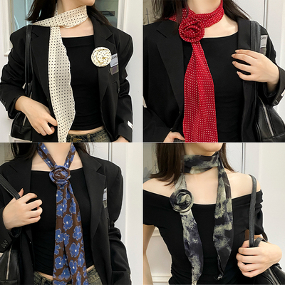 2025新款波点花朵丝巾系脖高级感