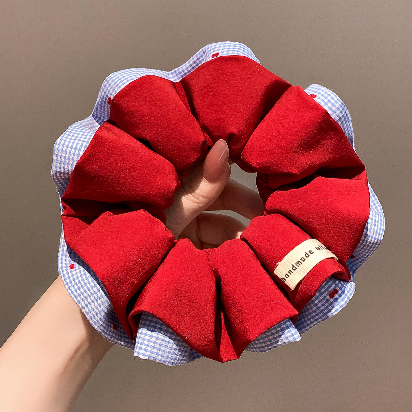 红蓝撞色格纹花边大肠发圈女低马尾扎头发绳简约布艺新年百搭头饰,饰品/流行首饰/时尚饰品新,发饰,淘宝优惠券,粉丝福利购,淘宝优惠卷