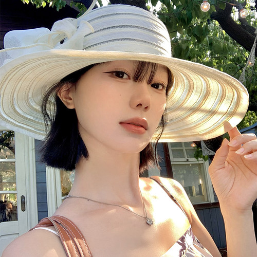 法式蝴蝶结花朵大帽檐礼帽女百搭