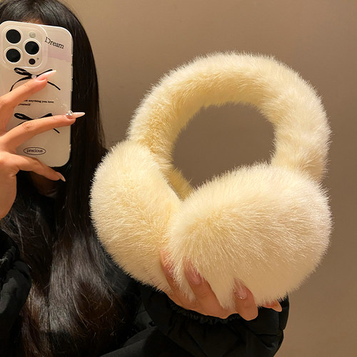 毛茸茸奶黄色毛绒耳罩女2025年