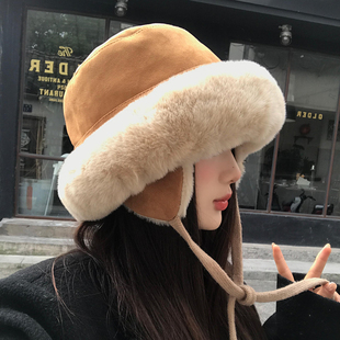 骑车护耳帽子女秋冬高级感毛绒渔夫帽加厚保暖棉帽防风防寒雷锋帽