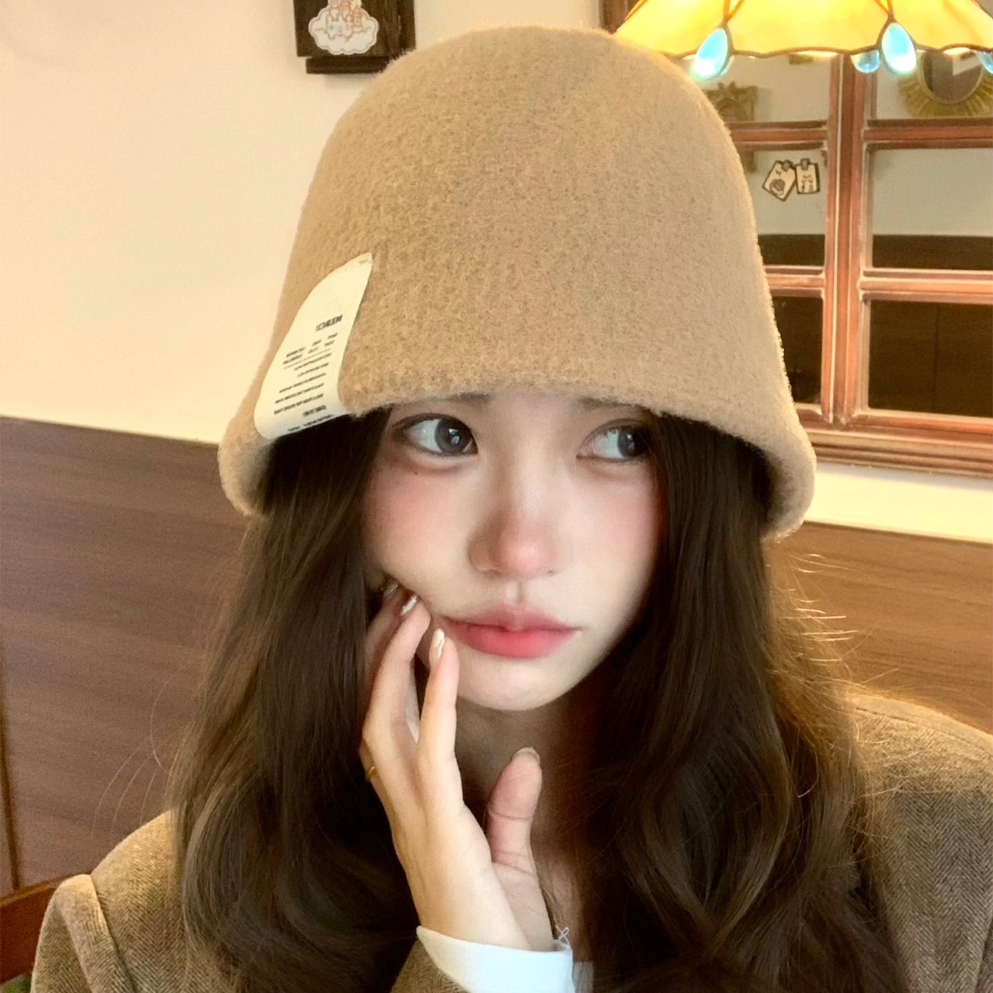 软糯毛呢针织渔夫帽女保暖大头围