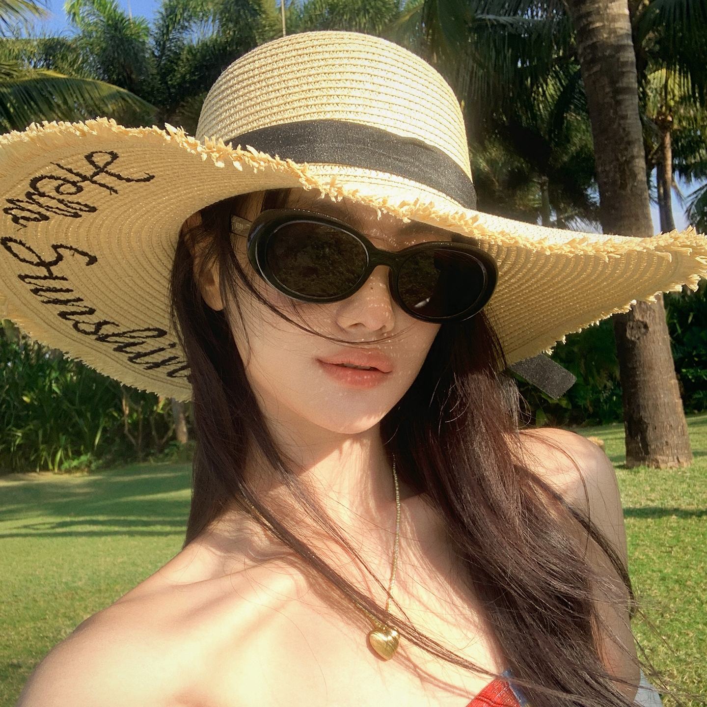 法式字母刺绣毛边草帽女夏季海边