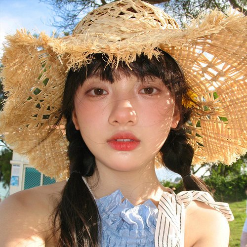 度假风镂空拉菲草帽女夏季海边