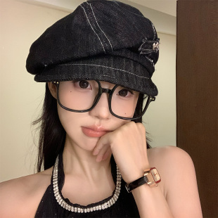 帽子 显脸小个性 日系复古牛仔文艺贝雷帽女夏季 八角帽街头小众个性
