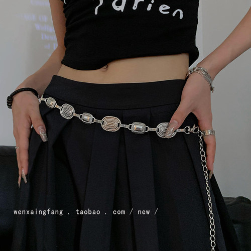 波西米亚复古银色金属宝石腰链女
