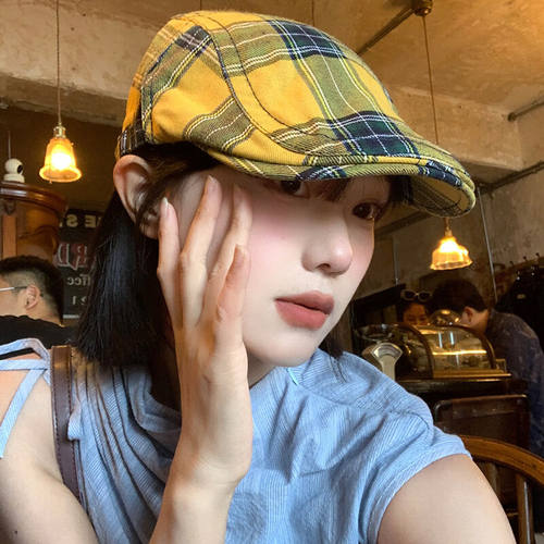 多巴胺复古格纹大头围百搭前进帽
