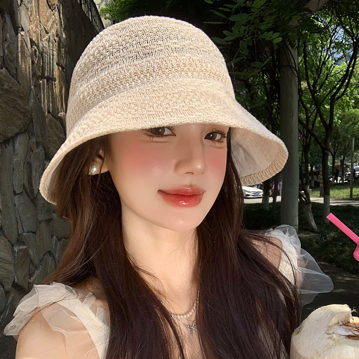 大帽檐镂空防晒渔夫帽女夏薄款大头围显脸小盆帽针织水桶遮阳帽子