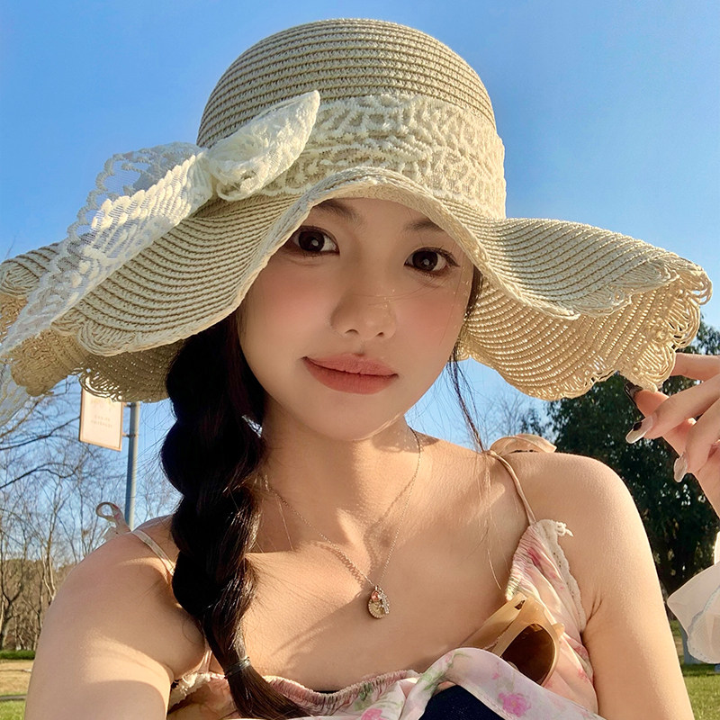 蝴蝶结蕾丝大帽檐草帽女2025年春新款法式防晒帽海边沙滩太阳帽子,服饰配件/皮带/帽子/围巾,帽子,淘宝优惠券,粉丝福利购,淘宝优惠卷