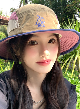 拼色速干网眼透气渔夫帽女夏季