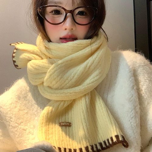 高级感黄色针织围巾女秋冬季