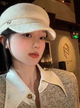高级感白色毛呢贝雷帽女秋冬