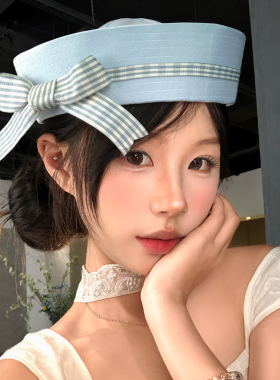 可爱蝴蝶结水手帽女cos拍照显脸小jk制服护士礼帽海军风贝雷帽子