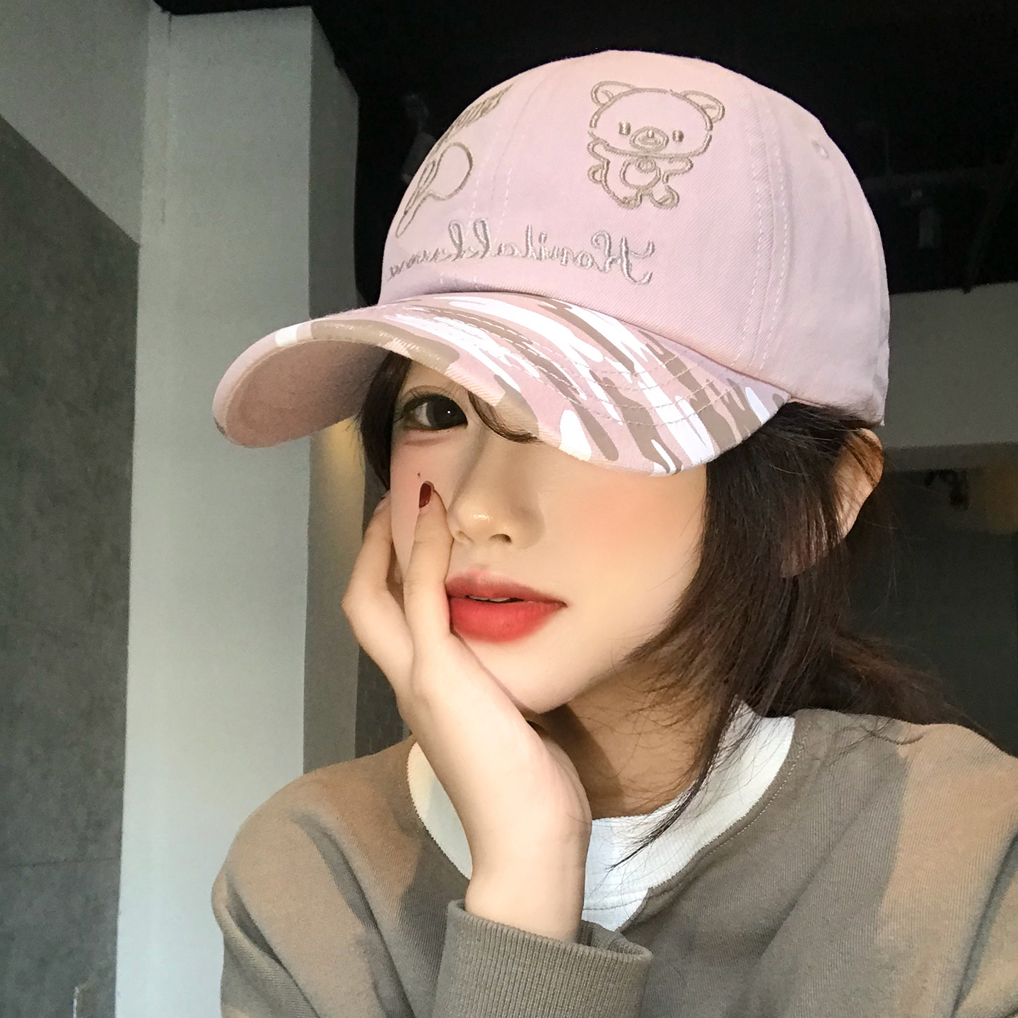 迷彩粉色可爱刺绣小熊女大头围宽帽檐大脸显脸小加大加深鸭舌帽子,服饰配件/皮带/帽子/围巾,帽子,淘宝优惠券,粉丝福利购,淘宝优惠卷