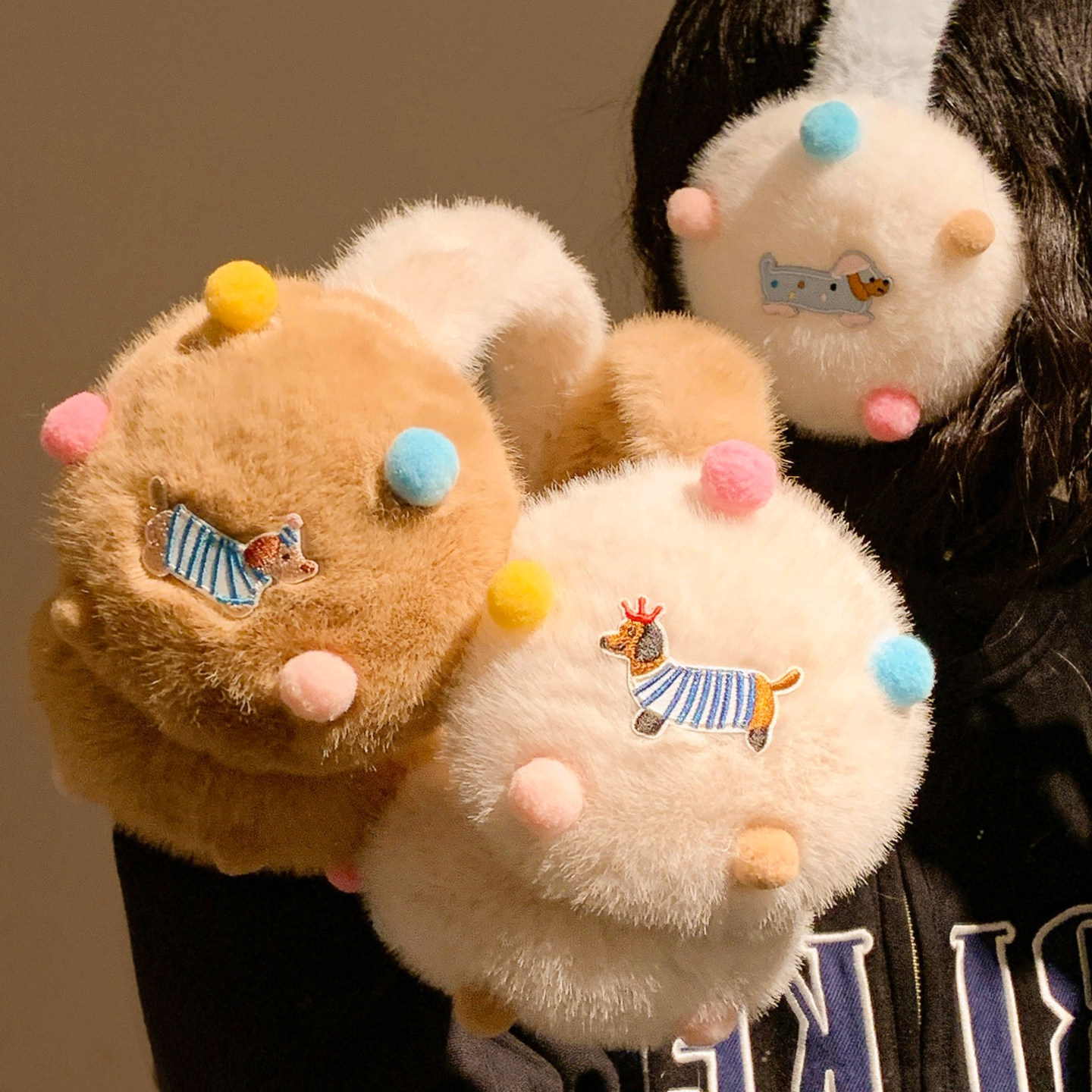 可爱彩色小糖豆腊肠狗毛绒耳罩女冬季保暖耳捂子防寒耳套耳包耳套,服饰配件/皮带/帽子/围巾,耳套,淘宝优惠券,粉丝福利购,淘宝优惠卷