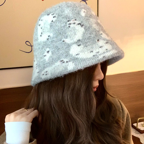 高级感灰色针织渔夫帽女秋冬季