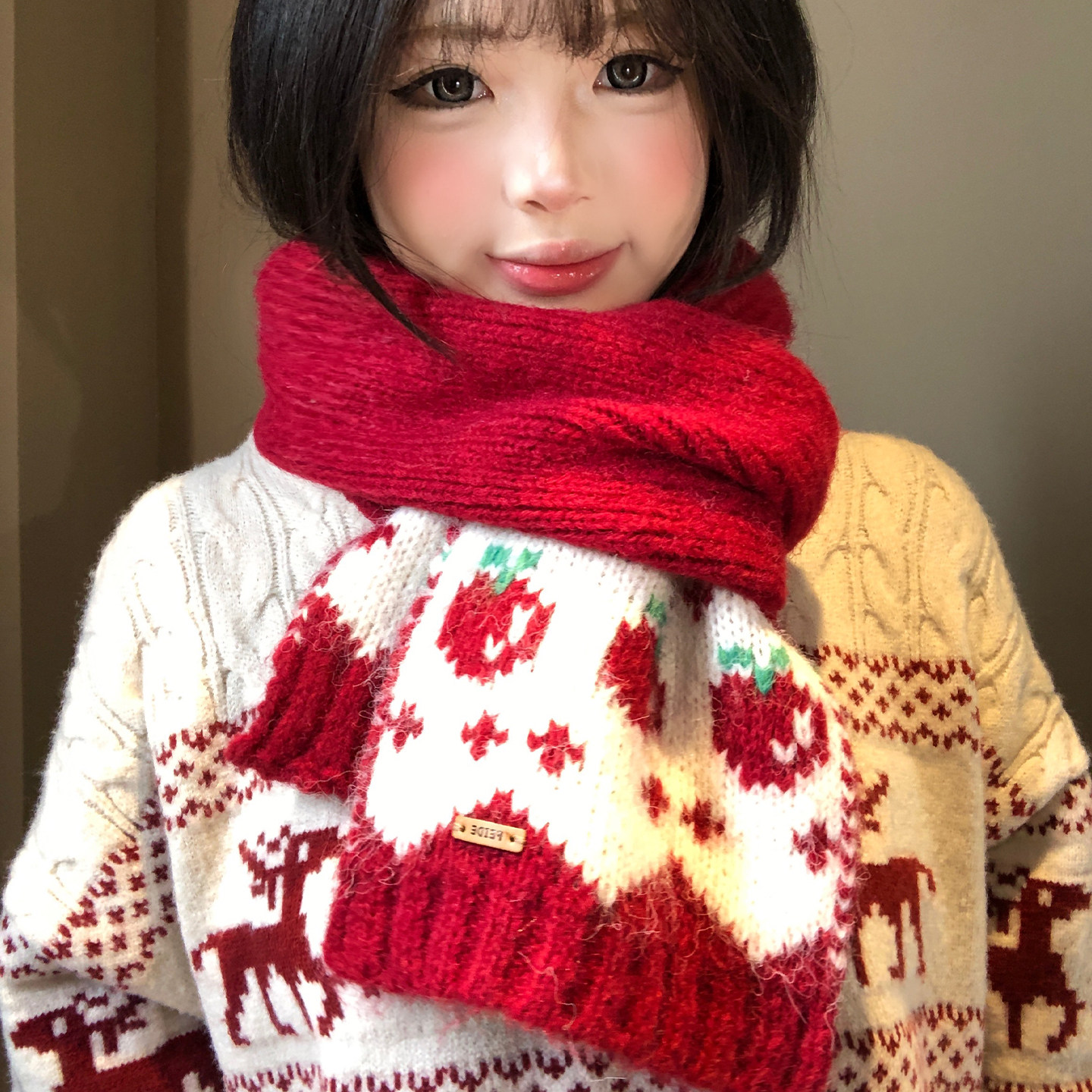 可爱红色苹果针织毛线围巾女冬季加厚保暖防寒学生护颈氛围感围脖,服饰配件/皮带/帽子/围巾,围巾/丝巾/披肩,淘宝优惠券,粉丝福利购,淘宝优惠卷