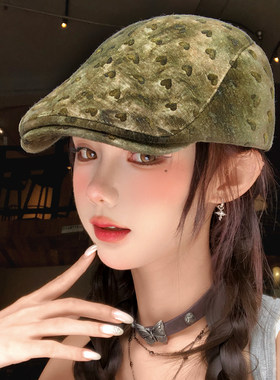 做旧军绿爱心印花前进帽子女款
