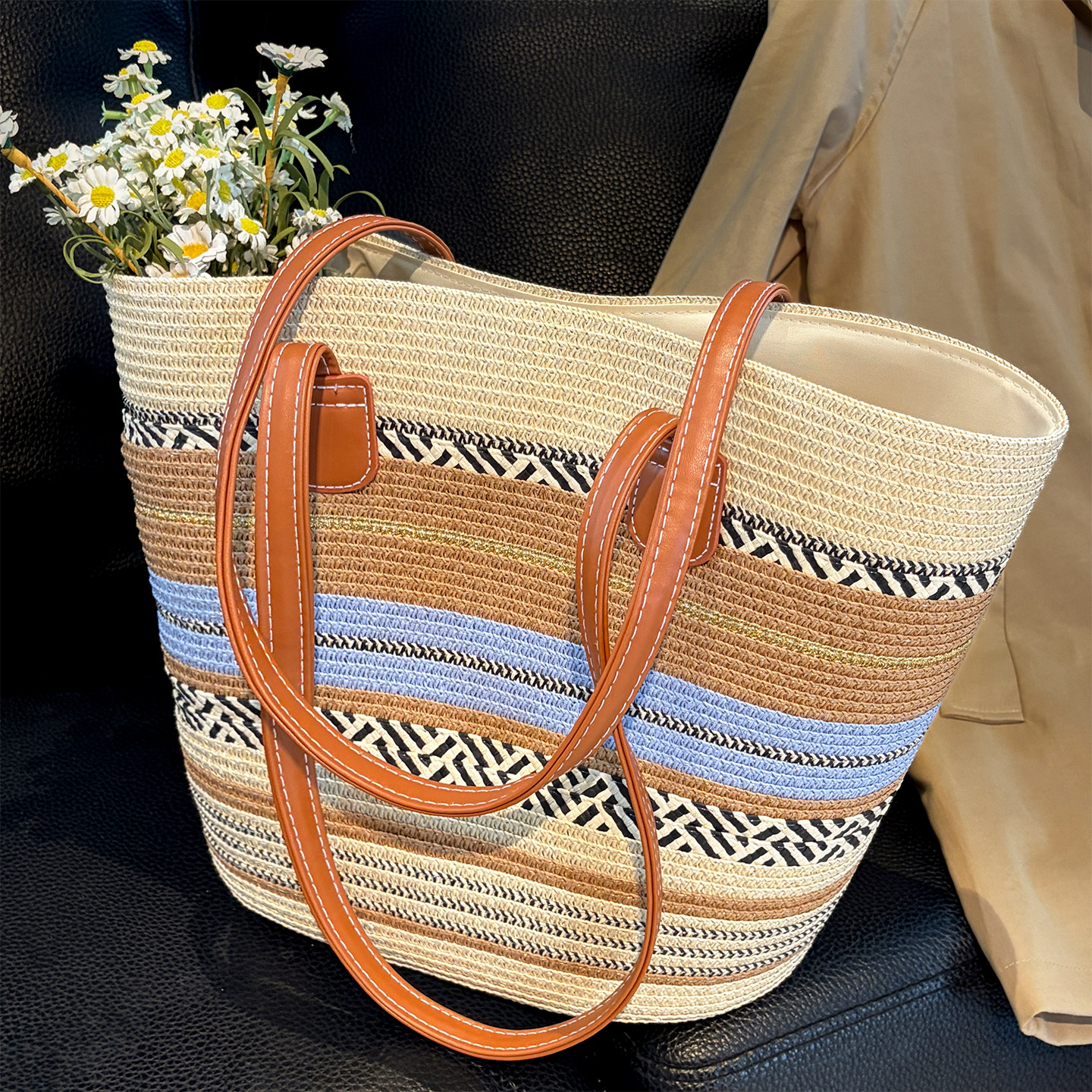 波西米亚民族风大容量编织包包女夏季海边通勤草包出游单肩托特包