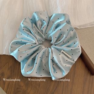 韩系波点蓝色缎面大肠发圈女高级感低马尾扎头发大号百搭发饰头绳