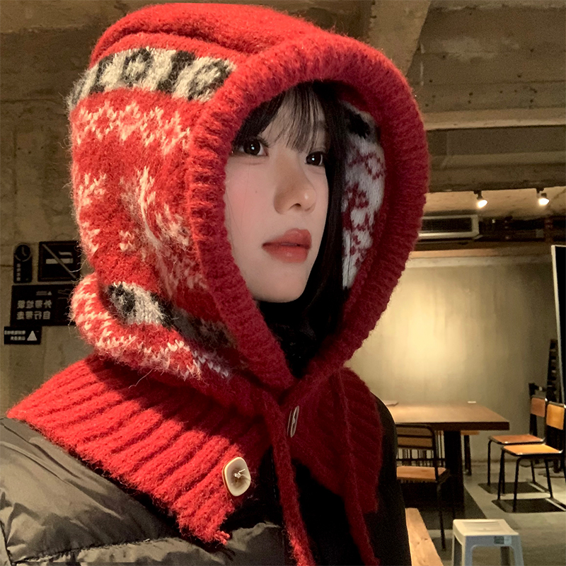 费尔岛圣诞红色雪花巴拉克拉法帽